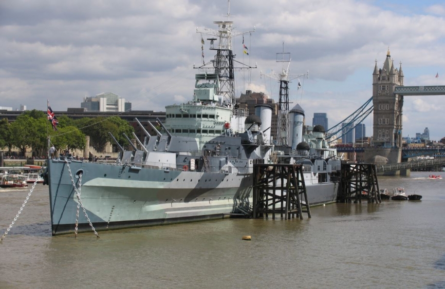 El HMS “Belfast” en su emplazamiento actual en pleno río Támesis. (Antonio Ros Pau, copyright defensa.com)