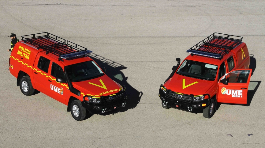 Imagen desde altura de los nuevos “Amarok” de la UME