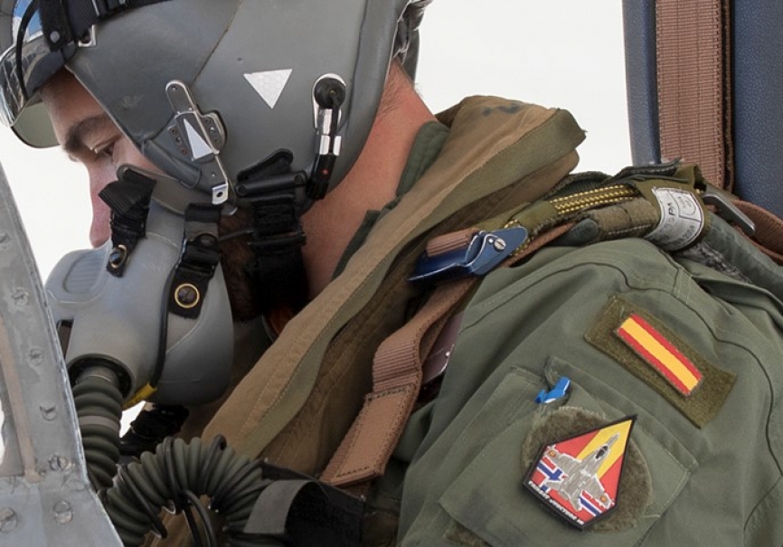 Algunos de los pilotos llevan el símbolo de haber participado en el Trident Juncture 2018, que se desarrolló en