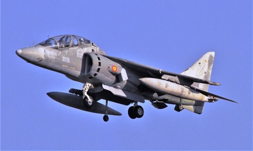 Además de los monoplazas la Novena Escuadrilla cuenta con un biplaza modelo TAV-8B. (foto: Julio Maíz/defensa.com)