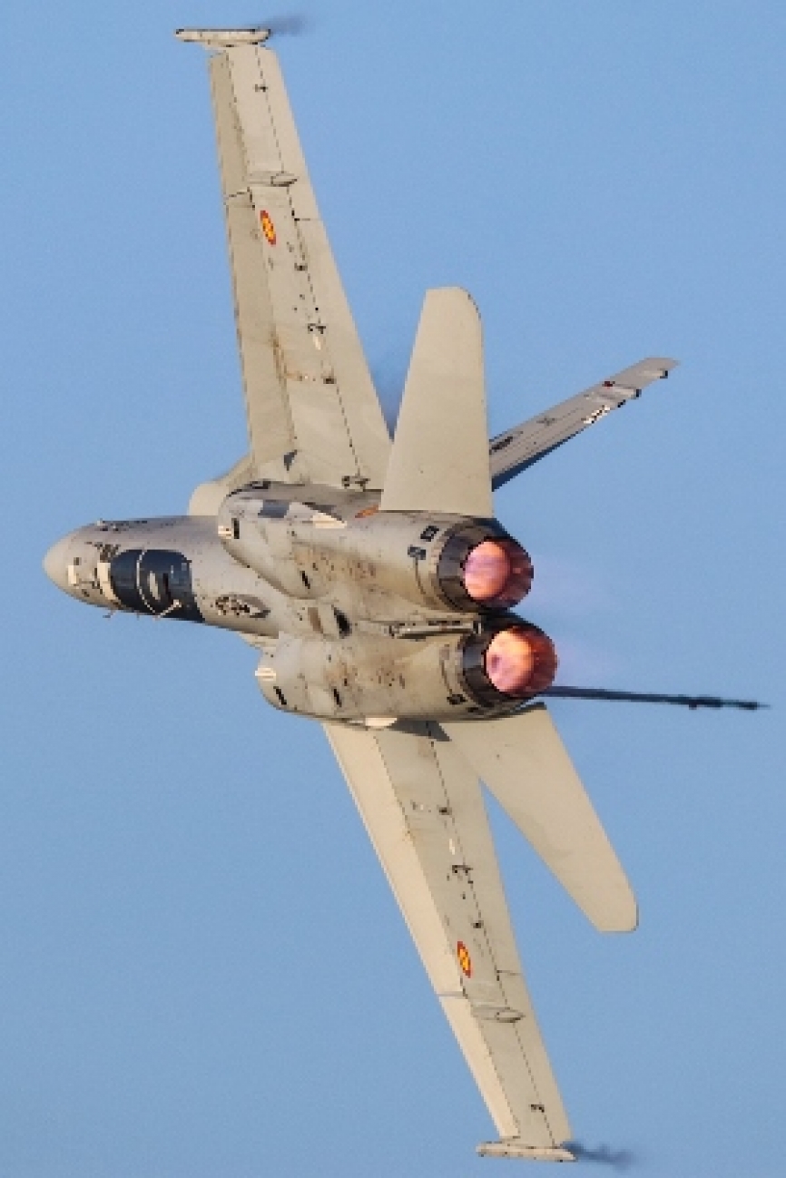 En esta foto se aprecia la cabina simulada de este EF-18M del Ala 12 del Ejército del Aire.