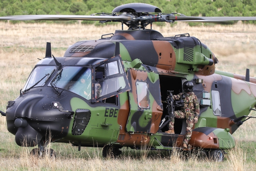 Uno de los dos NH90 franceses participantes en el ejercicio Toro 2022. (Rubén Galindo)