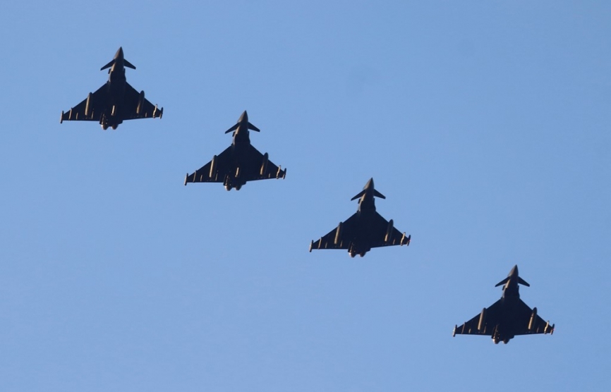 Los aviones de combate más numerosos de este FC del TLP han sido los Eurofighter, aquí vemos a 4 realizando un inicial sobre Albacete.
