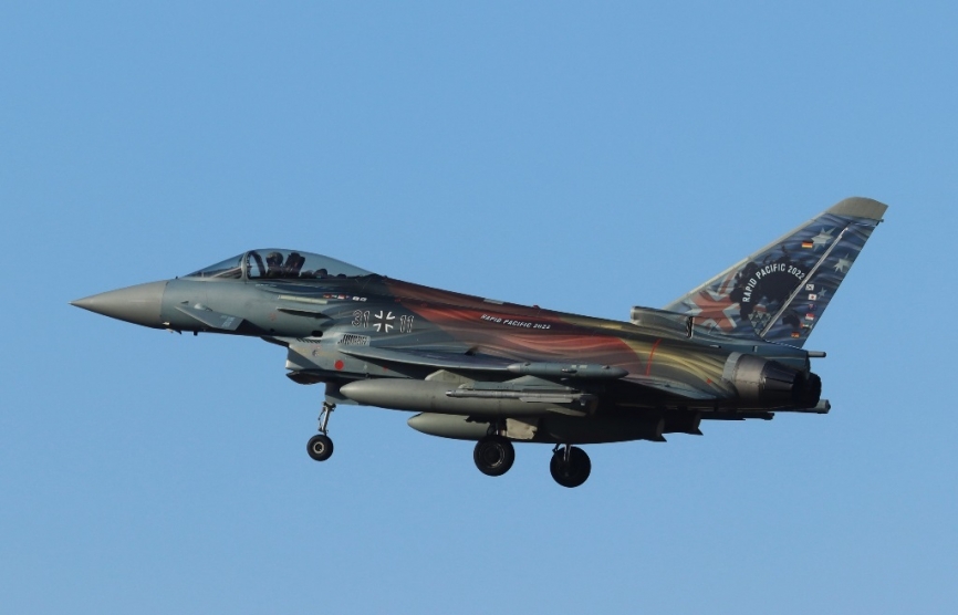 Uno de los Eurofighter alemanes presentes llevaba la librea especial del ejercicio Rapid Pacific 2022