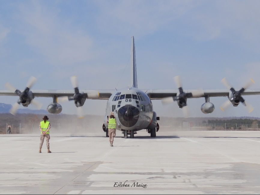 Un C-130H cortando motores por última vez el día que fue trasladado al aeródromo de Garray, el 25 de marzo de 2021.