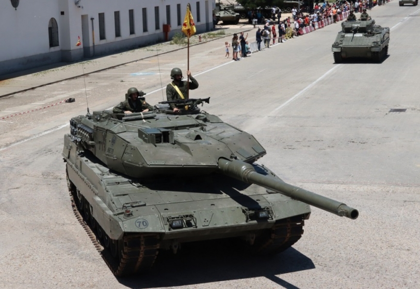 Uno de los carros de combate “Leopardo” 2E de la Brigada “Guadarrama” XII. (Foto Julio Maíz Gutiérrez)